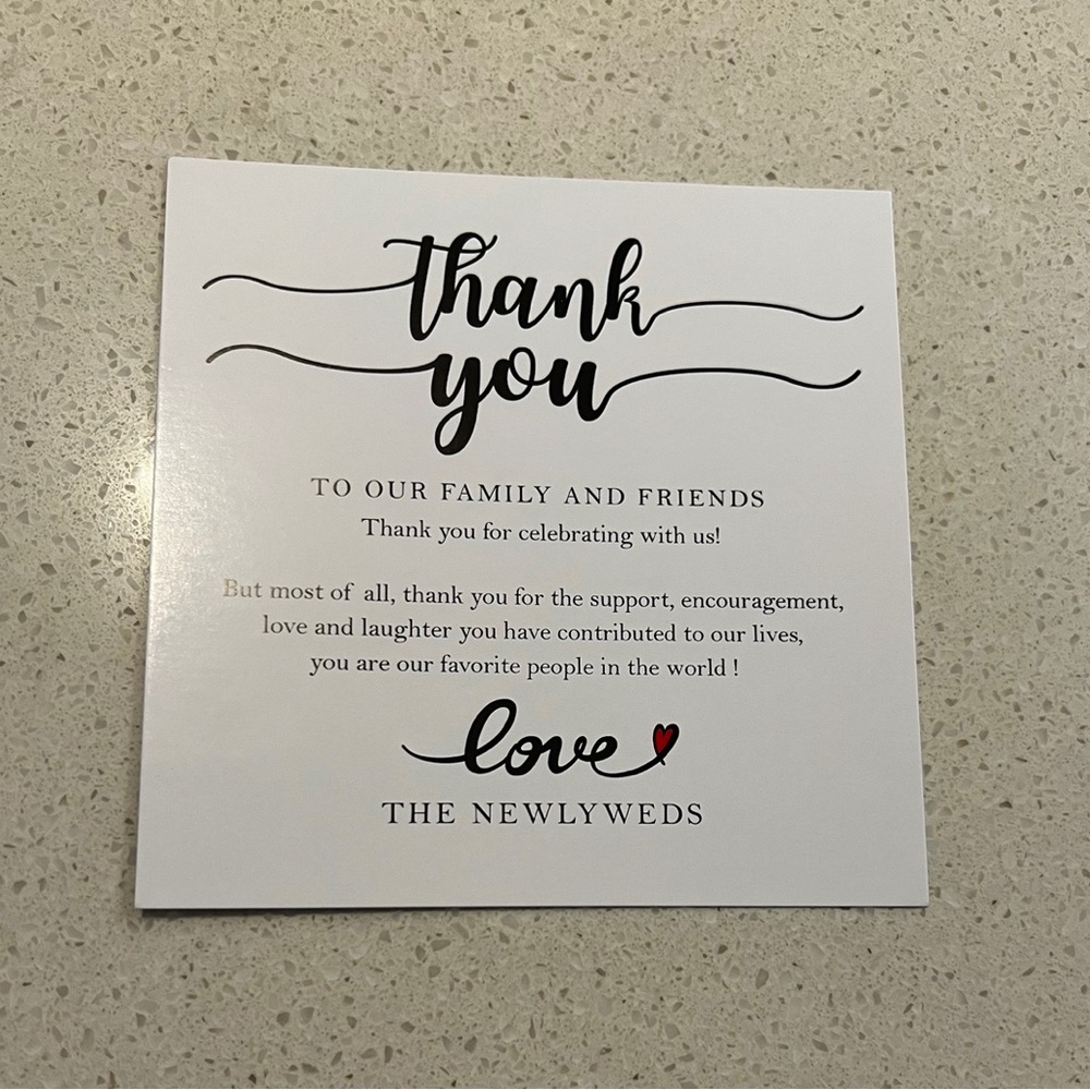 2 packs of 50 thank you wedding favors cards